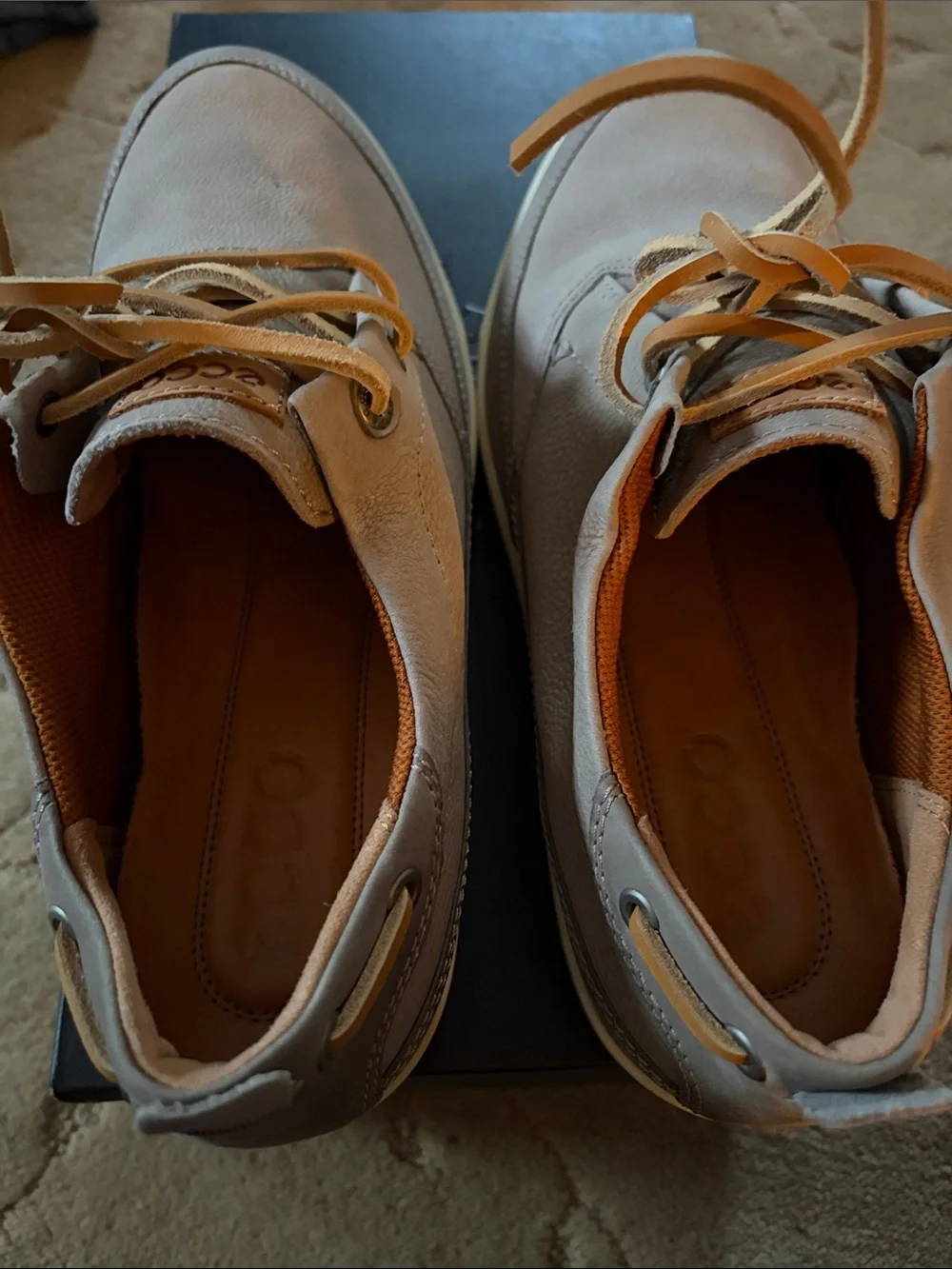 Ecco Men's Casual Leather Lace-Up Shoes in Light Taupe